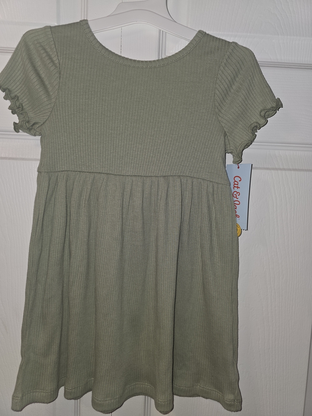 Cat & Jack Light Sage Ribbed Flutter-Sleeve Dress